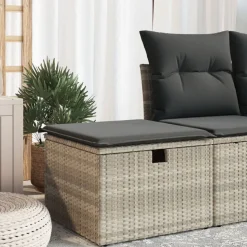 vidaXL haveskammel med hynde 55x55x37 cm polyrattan lysegrå