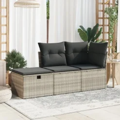 vidaXL haveskammel med hynde 55x55x37 cm polyrattan lysegrå