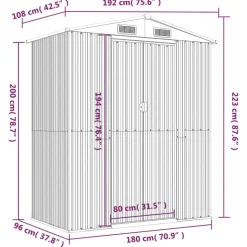 vidaXL haveskur 192x108x223 cm galvaniseret stål lysegrå