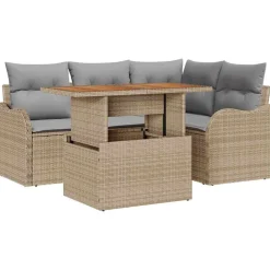 vidaXL Havesofa Sæt med pude 5 pcs Beige og lys grå polyrattan