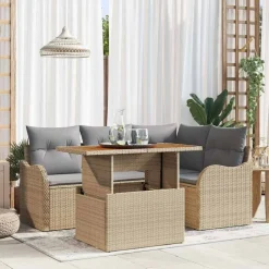 vidaXL Havesofa Sæt med pude 5 pcs Beige og lys grå polyrattan