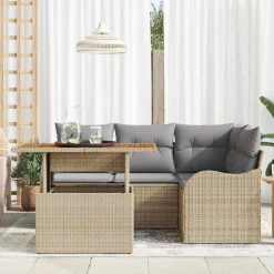 vidaXL Havesofa Sæt med pude 5 pcs Beige og lys grå polyrattan