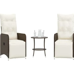 vidaXL havestole 2 stk. med lænefunktion og bord polyrattan brun