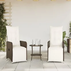 vidaXL havestole 2 stk. med lænefunktion og bord polyrattan brun