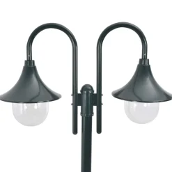 vidaXL havestolpelampe E27 220 cm aluminium 2 lanterner mørkegrøn