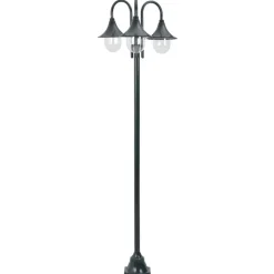 vidaXL havestolpelampe E27 220 cm aluminium 3 lanterner mørkegrøn