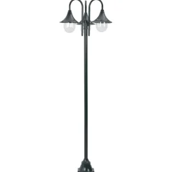 vidaXL havestolpelampe E27 220 cm aluminium 3 lanterner mørkegrøn