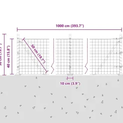 vidaXL Hegn med post Sølv 0,4 x 10 m Stål