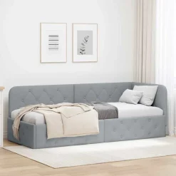 vidaXL Hjørnesengramme Lysegrå 80 x 200 cm Stof