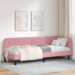 vidaXL Hjørnesengramme Lyserød 80 x 200 cm Fløjl
