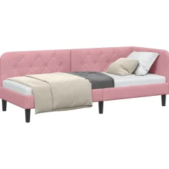 vidaXL Hjørnesengramme Lyserød 80 x 200 cm Fløjl