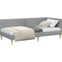 vidaXL Hjørnesengramme Lysegrå 80 cm x 200 cm Stof og krydsfiner