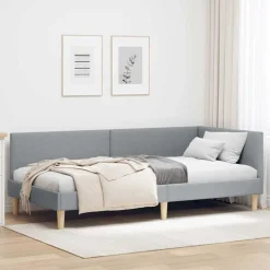 vidaXL Hjørnesengramme Lysegrå 80 cm x 200 cm Stof og krydsfiner