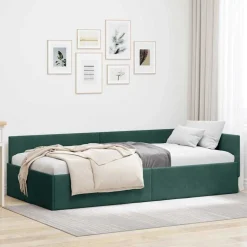 vidaXL Hjørnesengramme med hovedgærde Mørkegrøn 80 cm x 200 cm Fløjl