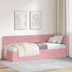 vidaXL Hjørnesengramme med hovedgærde Lyserød 80 cm x 200 cm Fløjl