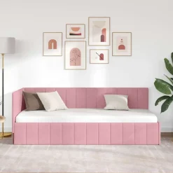 vidaXL Hjørnesengramme med hovedgærde Lyserød 80 cm x 200 cm Fløjl