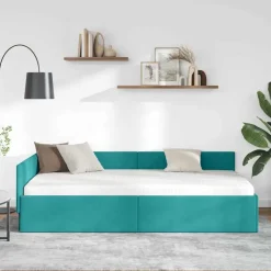vidaXL Hjørnesengramme med hovedgærde Turkis 80 cm x 200 cm Fløjl