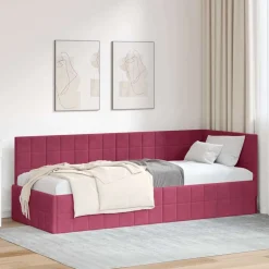 vidaXL Hjørnesengramme med hovedgærde Vinrød 80 cm x 200 cm Fløjl
