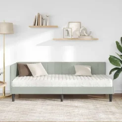 vidaXL Hjørnesengramme med Madras med hovedgærde 2 pcs Lysegrå Fløjl