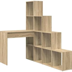 vidaXL Hjørneskrivebord med hylde Sonoma eg 101,5 x 149,5 x 149,5 cm