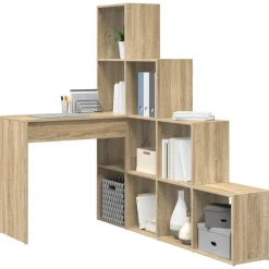 vidaXL Hjørneskrivebord med hylde Sonoma eg 101,5 x 149,5 x 149,5 cm
