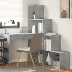 vidaXL Hjørneskrivebord med hylde Beton Grå 101,5 x 149,5 x 149,5 cm