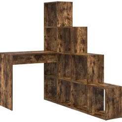 vidaXL Hjørneskrivebord med hylde Røget eg 101,5 x 149,5 x 149,5 cm