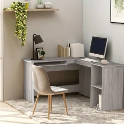vidaXL hjørneskrivebord 120x140x75 cm konstrueret træ grå sonoma-eg