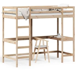vidaXL højseng med skrivebord 100x200 cm massivt fyrretræ