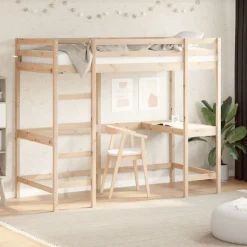 vidaXL højseng med skrivebord 100x200 cm massivt fyrretræ