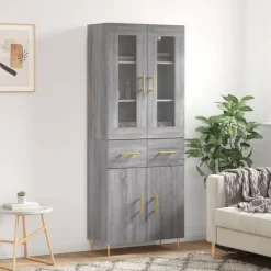 vidaXL højskab 69,5x34x180 cm konstrueret træ grå sonoma-eg