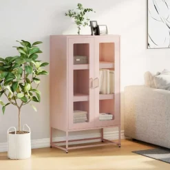 vidaXL højskab 68x39x123 cm stål lyserød