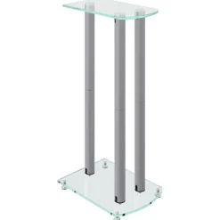 vidaXL højtalerstativer 2 stk. 3 søjler hærdet glas sølvfarvet