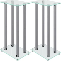 vidaXL højtalerstativer 2 stk. 4 søjler hærdet glas sølvfarvet