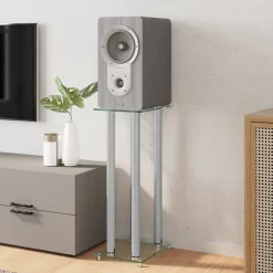 vidaXL højtalerstativer 2 stk. 4 søjler hærdet glas sølvfarvet