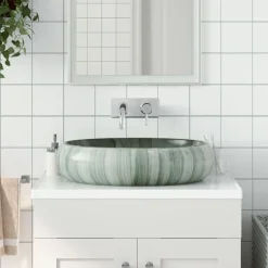 vidaXL håndvask til bordplade 59x40x15 cm oval keramik grøn