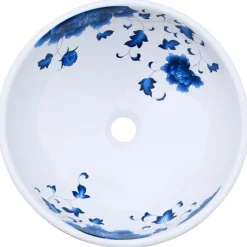 vidaXL håndvask til bordplade Φ41x14 cm rund keramik hvid og blå