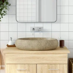 vidaXL håndvask til bordplade 59x40x15 cm oval keramik sandfarvet