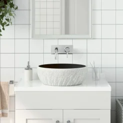 vidaXL håndvask til bordplade Φ41x14 cm rund keramik sort og grå