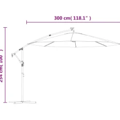 vidaXL hængeparasol m. LED-lys og stålstang 300 cm azurblå
