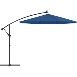 vidaXL hængeparasol m. LED-lys og stålstang 300 cm azurblå