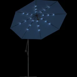 vidaXL hængeparasol m. LED-lys og stålstang 300 cm azurblå