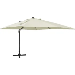 vidaXL hængeparasol med stang og LED-lys 300 cm sandfarvet