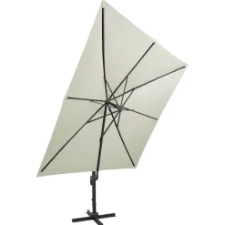 vidaXL hængeparasol med stang og LED-lys 300 cm sandfarvet