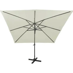 vidaXL hængeparasol med stang og LED-lys 300 cm sandfarvet