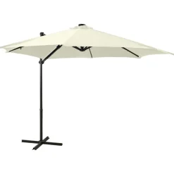 vidaXL hængeparasol med stang og LED-lys 300 cm sandfarvet