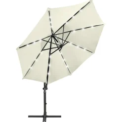 vidaXL hængeparasol med stang og LED-lys 300 cm sandfarvet