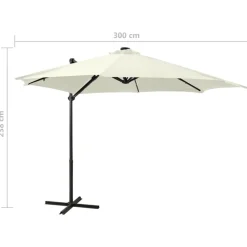 vidaXL hængeparasol med stang og LED-lys 300 cm sandfarvet