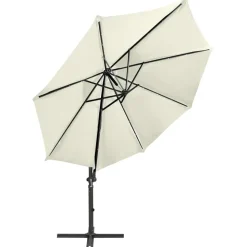 vidaXL hængeparasol med stang og LED-lys 300 cm sandfarvet
