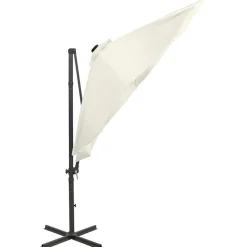 vidaXL hængeparasol med stang og LED-lys 300 cm sandfarvet